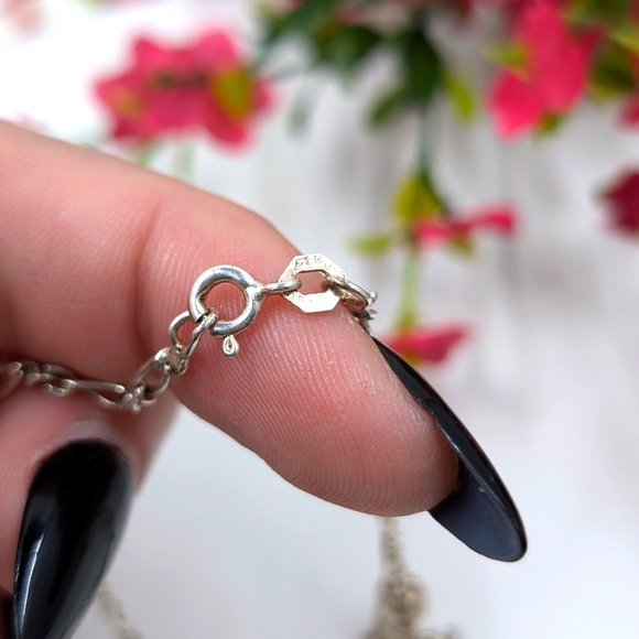 Crystal Dangle 925 Sterling Silver Signed Vintage Bracelet / Anklet - Picture 4 of 6